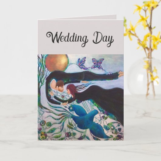 Wedding Day Couple in Love Whimsical Art  カード (黄色い花)