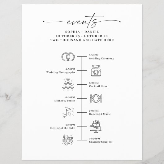 Wedding Day Icon Timeline Itinerary Welcome Letter チラシ (正面)