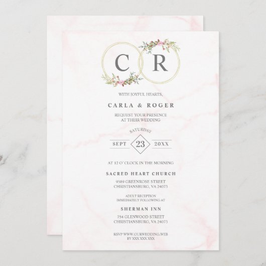 Wedding Delicate Romantic Flower Garland Pastel 招待状 (正面/裏面)