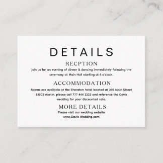 Wedding details black &  white website card エンクロージャーカード