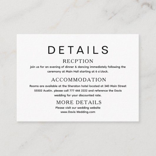 Wedding details black &  white website card エンクロージャーカード (正面)