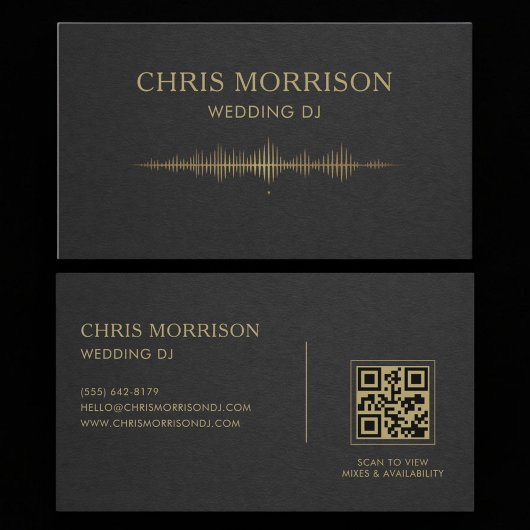 Wedding DJ Music Black Gold QR Code Professional 名刺