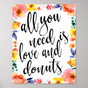 Wedding Donut Bar 8x10 Floral Watercolor Sign ポスター
