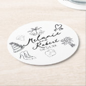 Wedding Doodle Save the Dates Wedding Anniversary  ラウンドペーパーコースター (アングル)