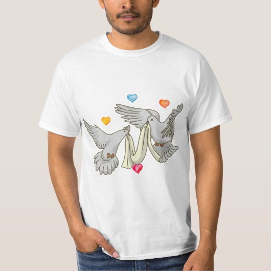 Wedding dove silhouette,wedding rings  tシャツ (正面)