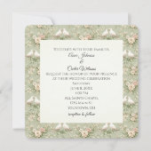 Wedding Doves and Sage Green Ribbons 招待状 (正面)