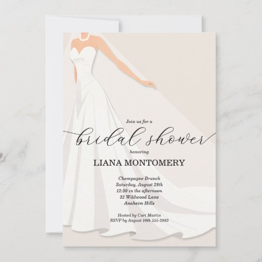 Wedding Dress Bridal Shower 招待状 (正面)