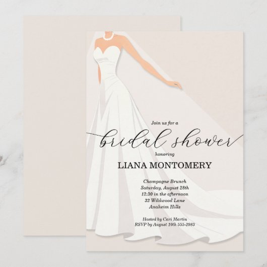 Wedding Dress Bridal Shower 招待状 (正面/裏面)