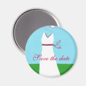 Wedding dress, red ribbon, Save the date magnet マグネット (正面/裏面)