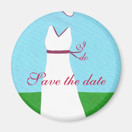 Wedding dress, red ribbon, Save the date magnet マグネット (正面)