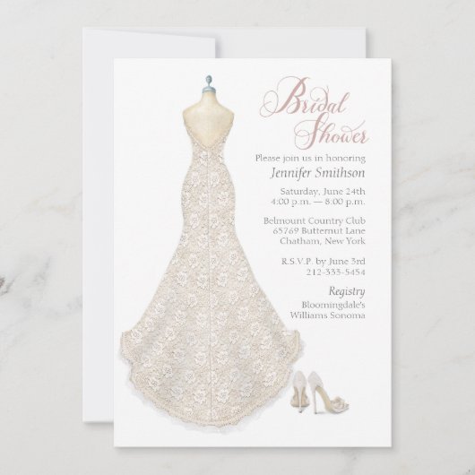 Wedding Dress with Shoes Bridal Shower Invitation 招待状 (正面)