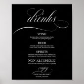 Wedding Drinks Bar Menu Sign Black And White ポスター (正面)