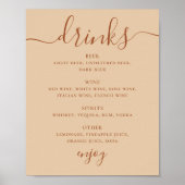 Wedding Drinks Script Menu Sign | Peach Sand Bar ポスター (正面)
