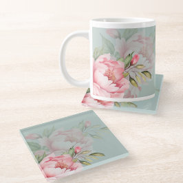 Wedding & Eid | Pink Peony & Sage Green ガラスコースター