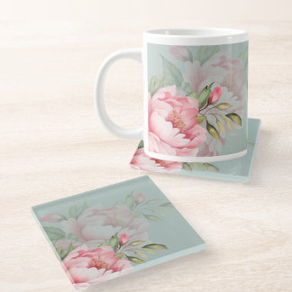 Wedding & Eid | Pink Peony & Sage Green ガラスコースター