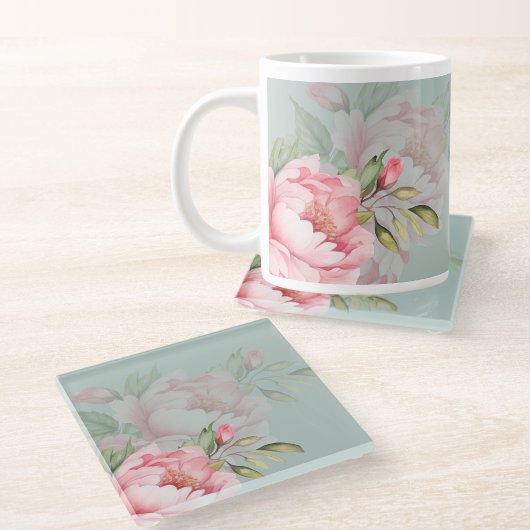 Wedding & Eid | Pink Peony & Sage Green ガラスコースター