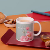 Wedding & Eid | Pink Peony & Sage Green Jumbo Mug ジャンボコーヒーマグカップ