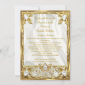Wedding Elegant Gold Silk White Diamonds Gems 招待状 (裏面)
