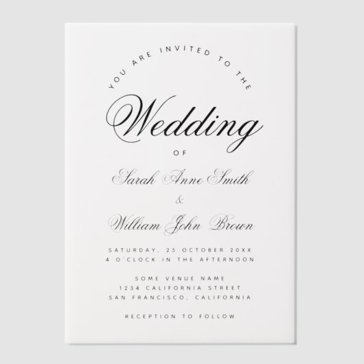 Wedding Elegant Script Calligraphy Translucent  ベラム紙招待状 (正面)