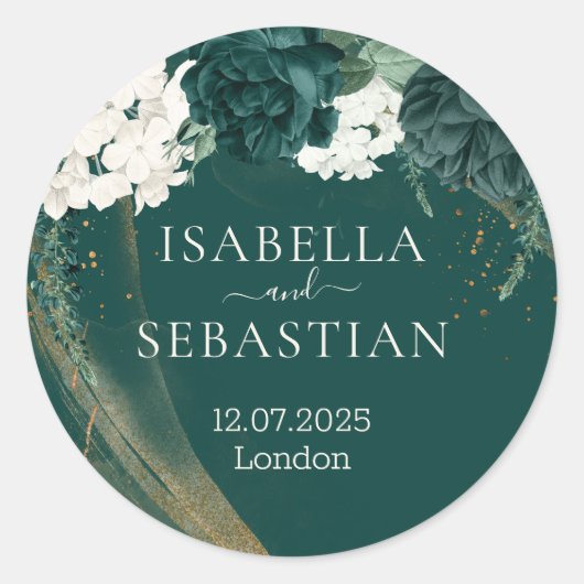 Wedding Emerald Green Rose ラウンドシール (正面)