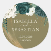 Wedding Emerald Green yellow Rose ラウンドシール (正面)