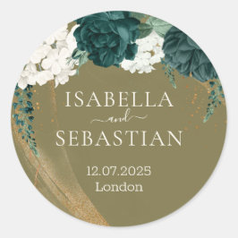 Wedding Emerald Green yellow Rose ラウンドシール