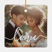 Wedding engagement photo love couples names date セラミックオーナメント (裏面)