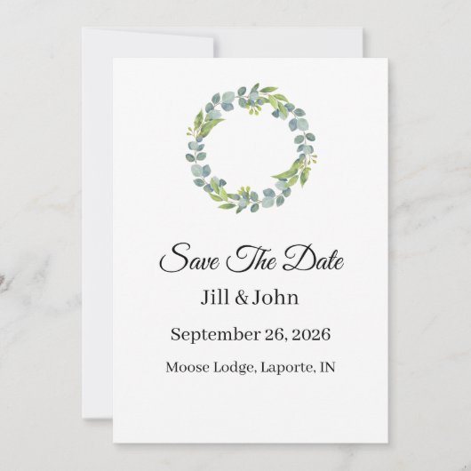 Wedding Eucalyptus Wreath Vertical Save the Date (正面)