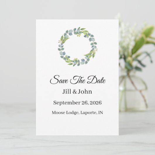 Wedding Eucalyptus Wreath Vertical  Save the Date  (スタンド正面)