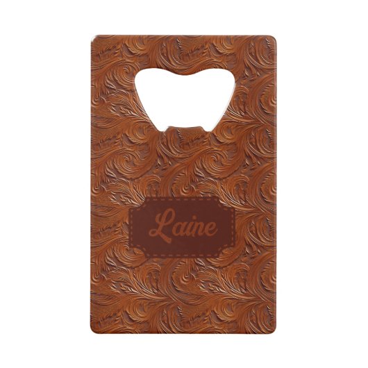 Wedding Faux Tooled Leather Look クレジットカード栓抜き (正面)