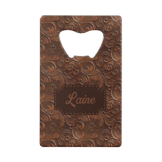 Wedding Faux Tooled Leather Look クレジットカード栓抜き (正面)