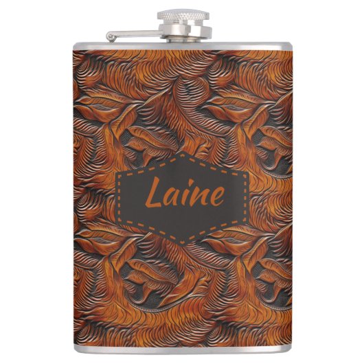 Wedding Faux Tooled Leather Look フラスク (正面)