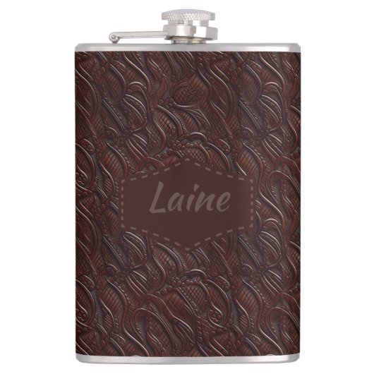 Wedding Faux Tooled Leather Look フラスク (正面)