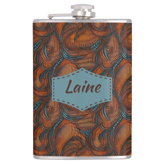 Wedding Faux Tooled Leather Look フラスク (正面)