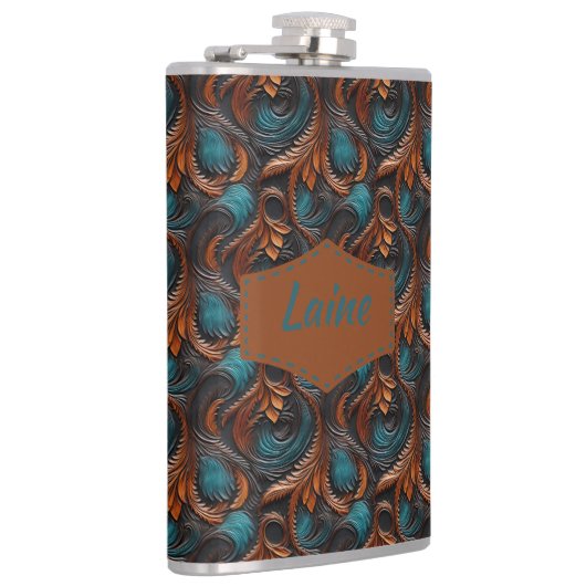 Wedding Faux Tooled Leather Look フラスク (右)