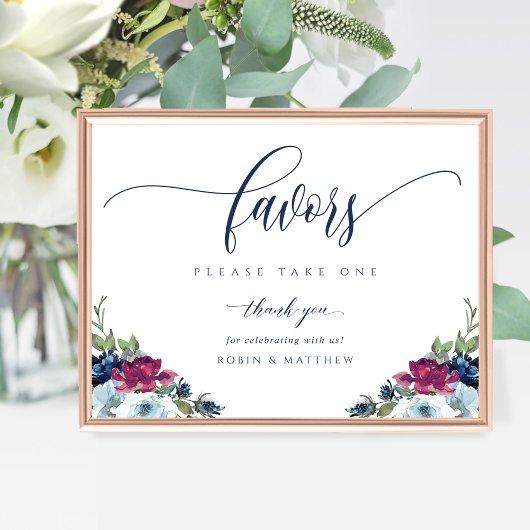 Wedding Favor Berry, Blue, Burgundy Floral Sign ポスター