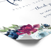 Wedding Favor Berry, Blue, Burgundy Floral Sign ポスター (角)