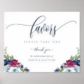 Wedding Favor Berry, Blue, Burgundy Floral Sign ポスター (正面)