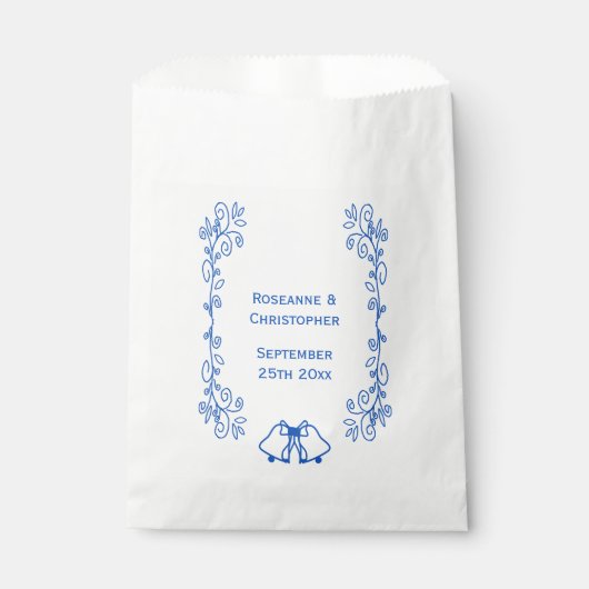 Wedding Favour Bag Blue Sapphire Bells Scrollwork フェイバーバッグ (正面)
