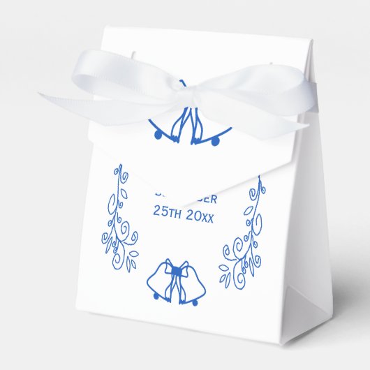 Wedding Favour Box Blue Sapphire Bells Scrollwork フェイバーボックス (正面サイド)