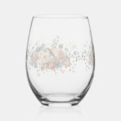 Wedding floral bird Monogram Elegant Simple Minima ステムなしワイングラス (正面)