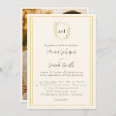  Wedding Floral Crest with Monogram and Photo 招待状 (正面/裏面)