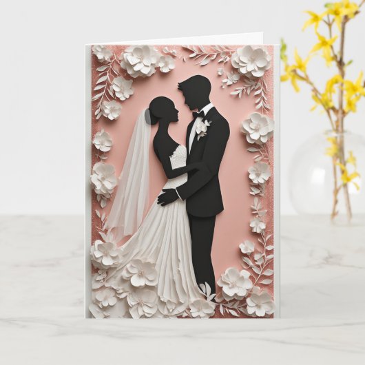 Wedding Floral Frame With Bride And Groom カード (黄色い花)