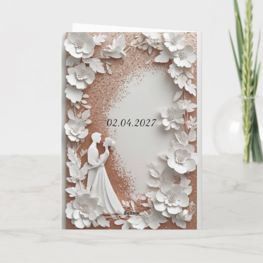 Wedding Floral Frame With Bride And Groom カード (裏面)