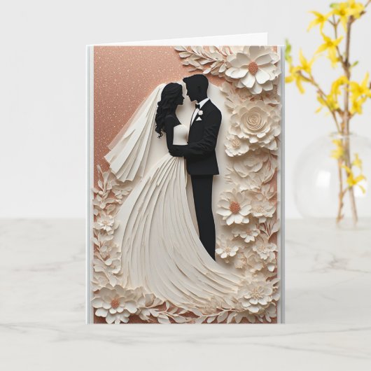 Wedding Floral Frame With Bride And Groom カード (黄色い花)