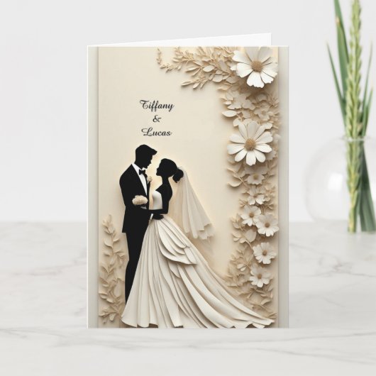 Wedding Floral Frame With Bride And Groom カード (正面)