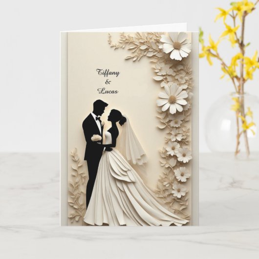 Wedding Floral Frame With Bride And Groom カード (黄色い花)