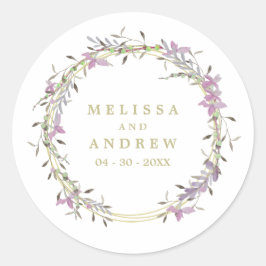 Wedding Floral Watercolor Garland in Purple Shades ラウンドシール