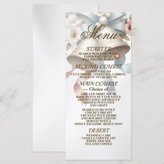 Wedding Flowers Bells Pink Blue Ribbons Beautiful メニュー (正面/裏面)