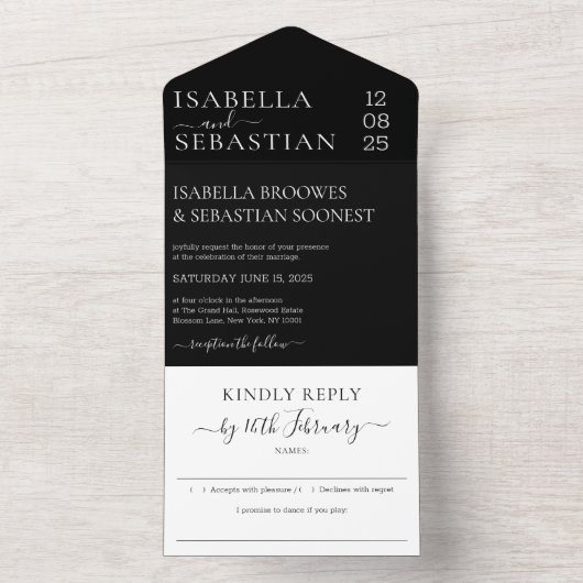 Wedding Formal Black Kindly Reply invite オールインワン招待状 (内側)